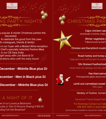 Invitation to festive Christmas parties with dining options at Hamlet Court Hotel.